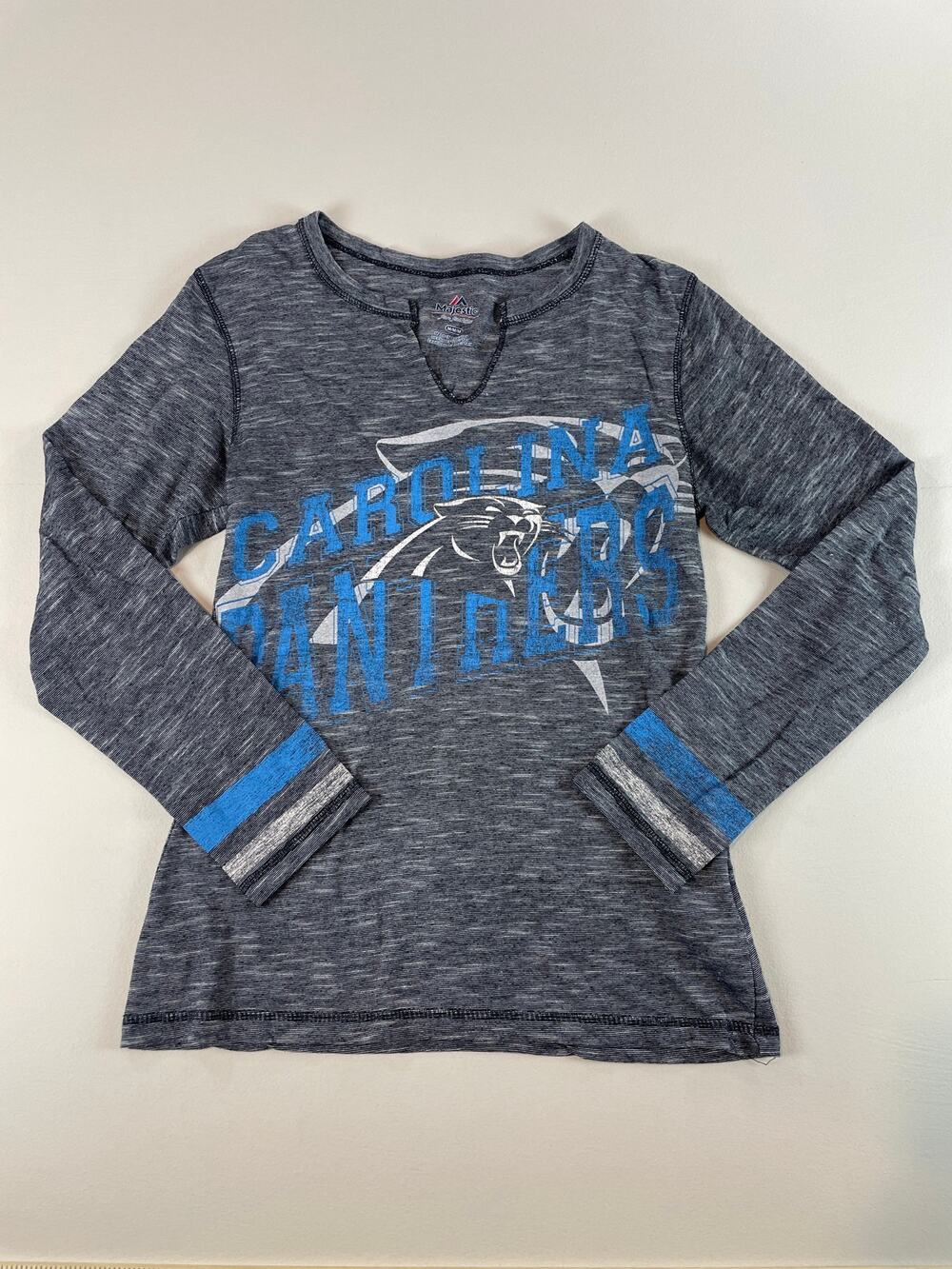 Majestic Womens Gray Carolina Panthers Long Sleeve V Neck Top M